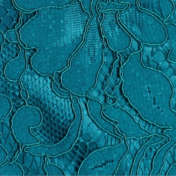 ELIZA J Floral Lace Fit-n-Flare Mock Neck Sleeveless Dress, Teal, Size 6 - Picture 3 of 8